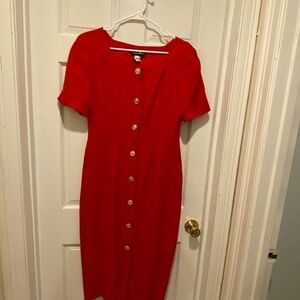 Vintage Red Buttoned Sheath Midi Dress